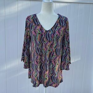 Dear Scarlet Blouse 3/4 Sleeve Empire Waist Multi Color Wrinkle Free SZ: S nwt
